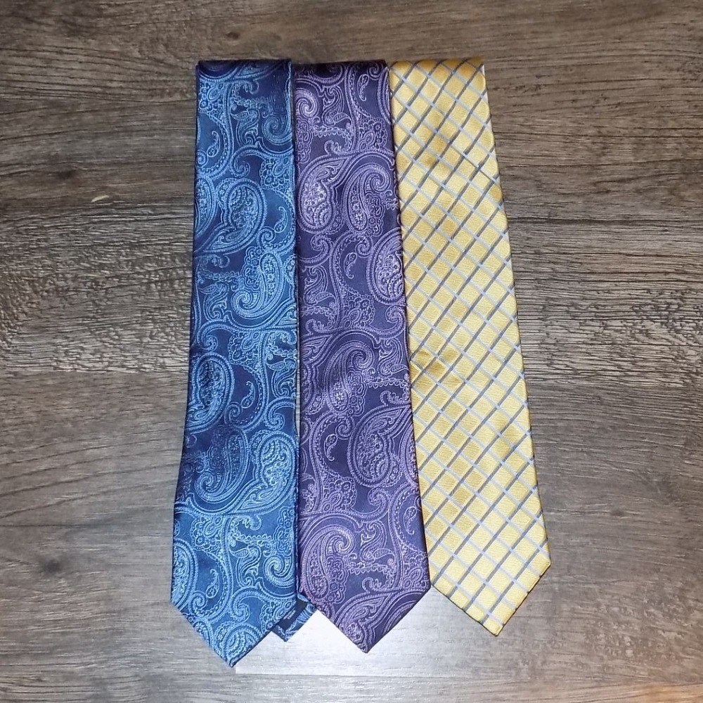 Stafford Silk Tie Bundle Mens OS Blue Purple Gold Paisley‎ Plaid 3pc